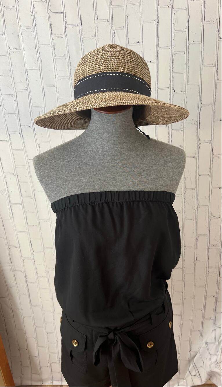Sun N Sand Wide Brim Sun Hat UPF 50+ Black Ribbon Bow Adjustable Women’s